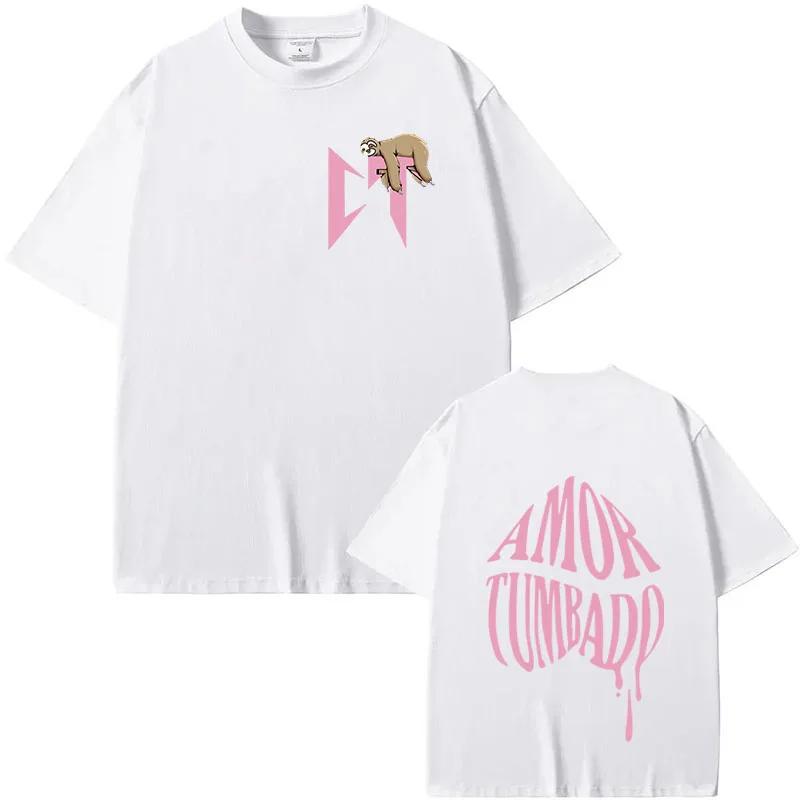 Singer Natanael Cano Amor Tumbado Pink CT Sloth Print T-shirt Men Women Hip Hop Oversized Streetwear Male Fashion Casual T-shirt
