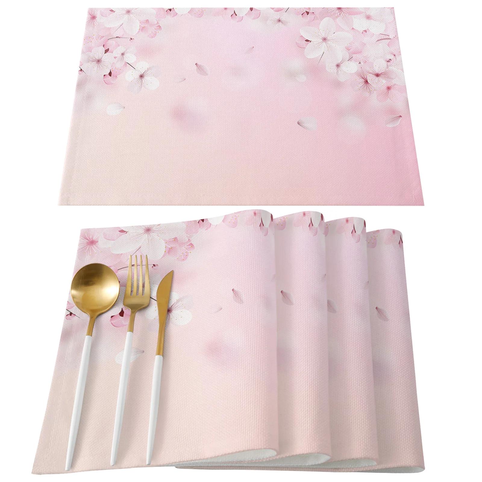 

1pcs Placemats Pink Cherry Blossom Table Pad Mats for Dining Table Home Kitchen Decor Accessories Linen Placemats Coaster Set 1pcs 30X45cm