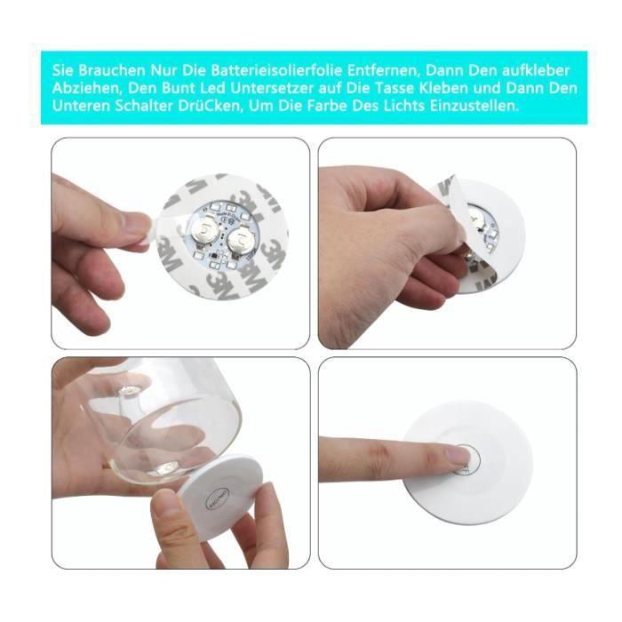 Dessous de verre lumineux LED - Lot de 6 - Multicolores - Étanches - 7 couleurs différentes