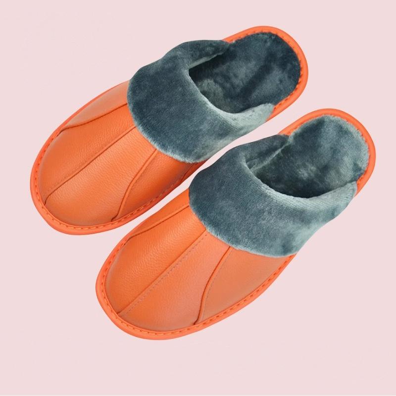 Luxury Cow Split Leather Handmade Men Home Slippers Winter Warm Slip On Soft Comfortable Bedroom Indoor Flat Men Women Padded Warm Slippers Shoes