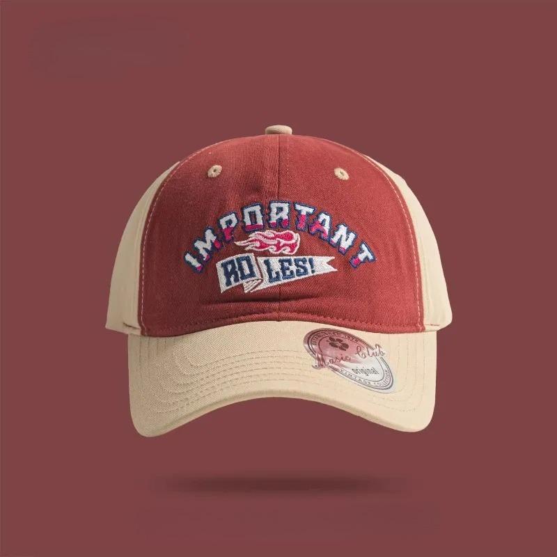 Classic Vintage Cotton Mesh Baseball Cap for Men Women, Embroidery Letter Design, Color Block Styling, Daily Fashion Wear