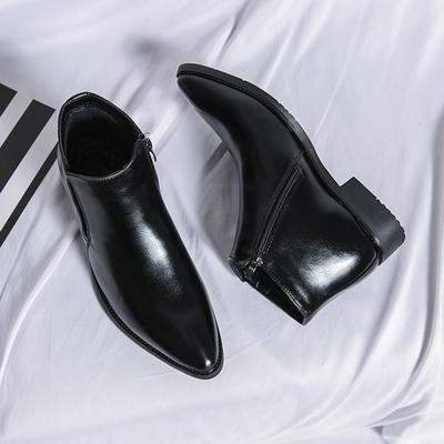 Herren High-Top-Schuhe mit spitzer Zehenpartie, klassische Retro-Leder-Chelsea-Boots für Herren, modische Stiefeletten mit seitlichem Reißverschluss, Herren-Businessschuhe