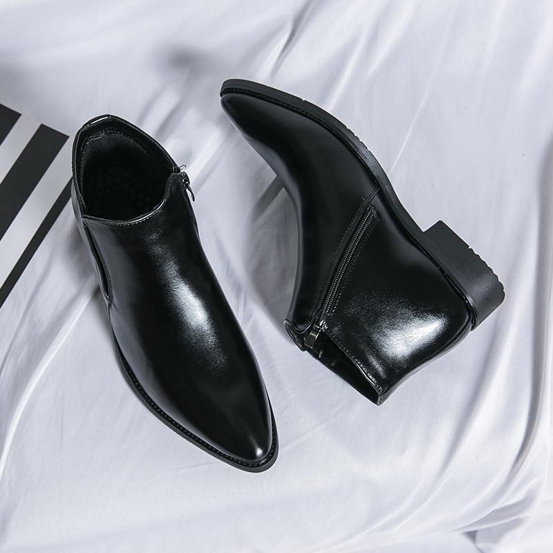 Fashion Pointed Toe Men's High Top Footwear Classic Retro Leather Chelsea Boots Men Side Zipper Fashion Ankle Boots Male Business Shoes