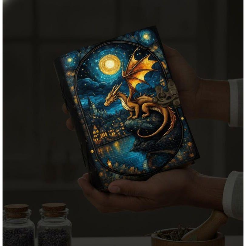 Dragon Leather Journal: Handmade Book of Shadows with Key Lock