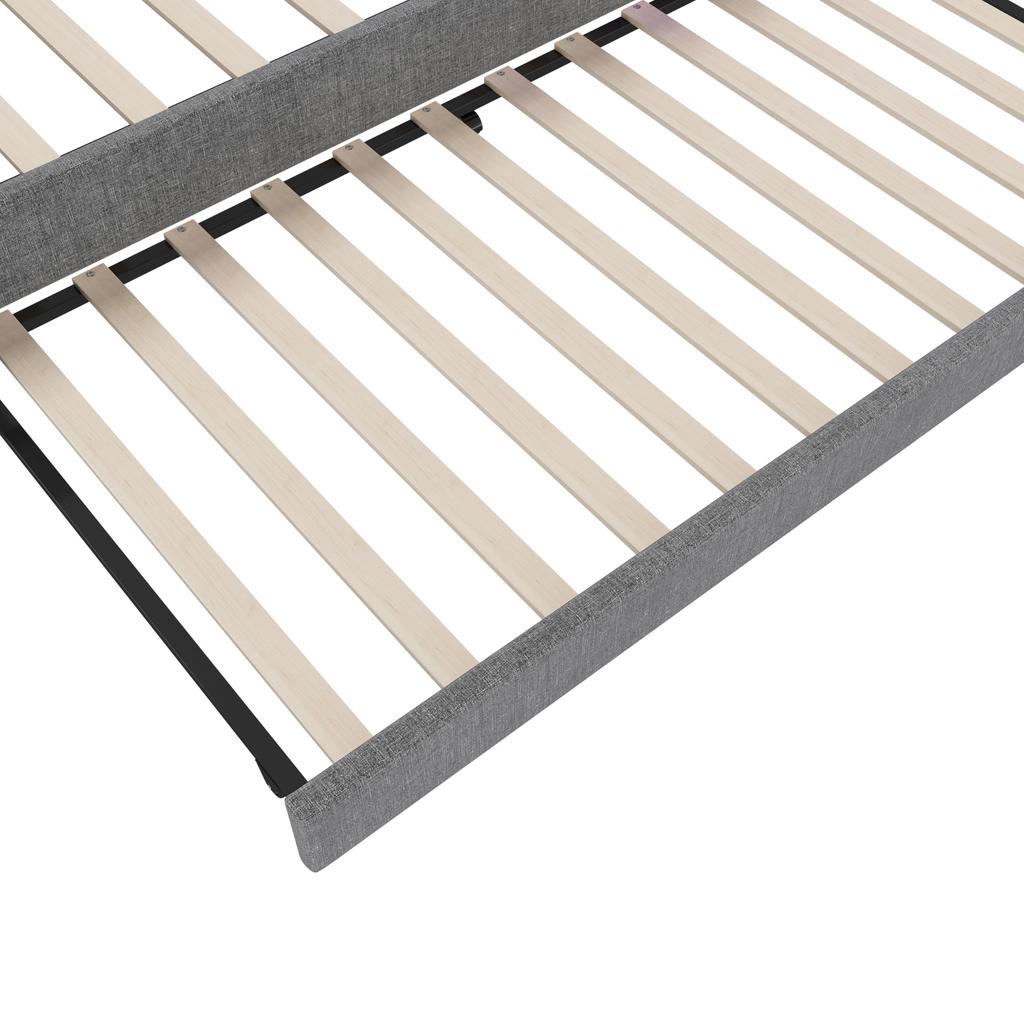 Sofa rozkładane 90x200 cm Dzień łóżko Rozkładane LED USB Type-C Schowek Łóżko wysuwane Stelaż listwowy Lniany Rama łóżka bez materaca