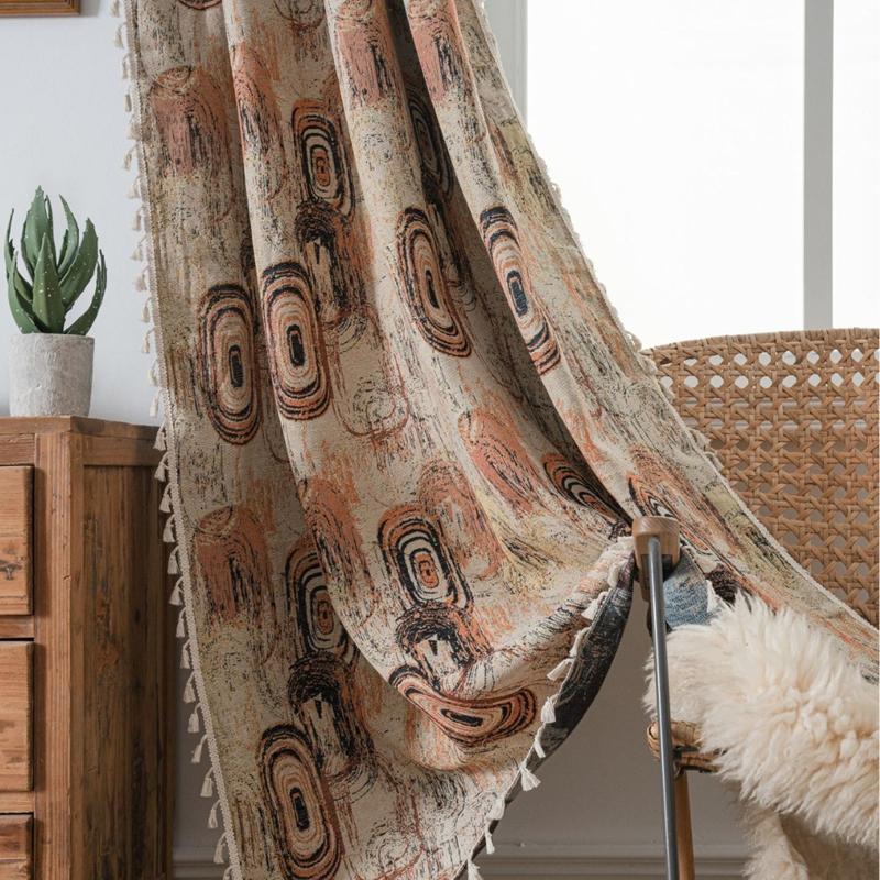 Coffee Annual Ring Jacquard Fringe Finished Curtains Home Bedroom Living Room Semi-blackout Curtain Bay Window Valance