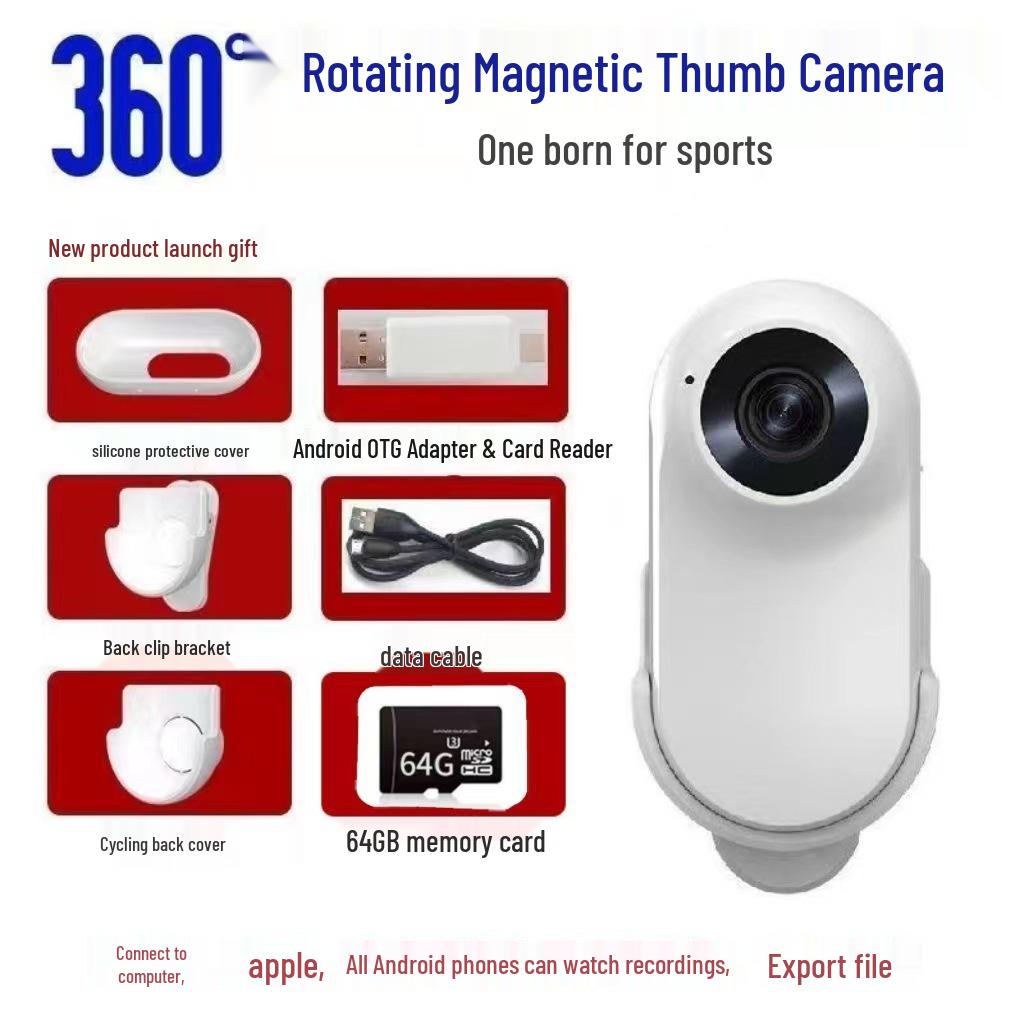 1080P HD Anti-Shake Thumb Action Camera with Lapel Clip for Cycling, Pets, Vlogs & More