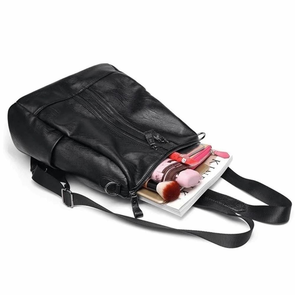 Black Leather Backpack Soft Leather Multifunctional School Bag Vintage Korean Style Backpack Daily