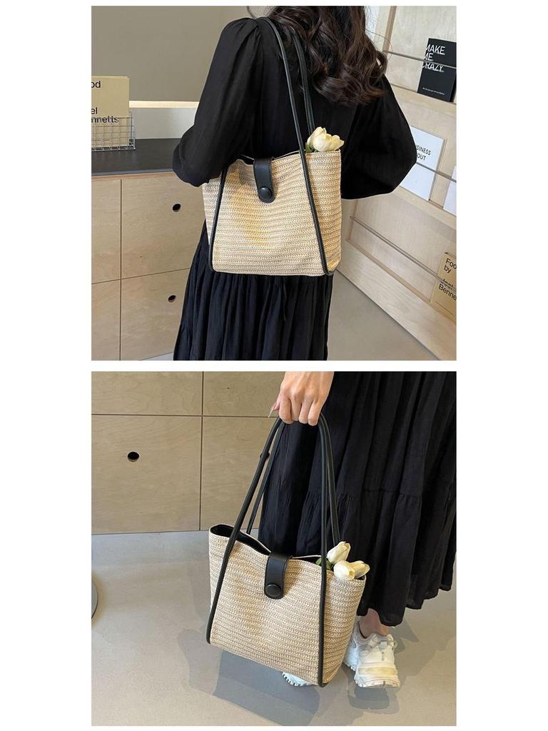 2025 Spring/Summer Women's Large Capacity Straw Woven Tote: Fashionable & Versatile Commuter Handbag