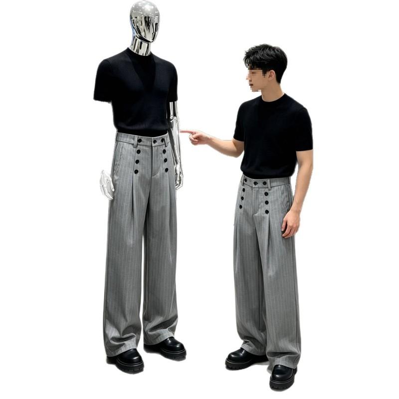 Old Money Style Striped Double-Breasted Wide-Leg Trousers CleanFit Loose Casual Pants Men Women