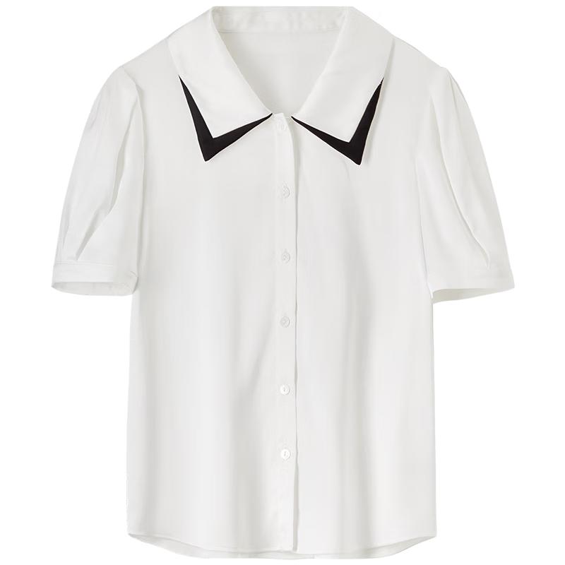 Women's Summer Pleated Color-Block Short Sleeve Shirt