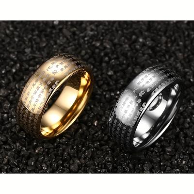 1 pezzo Anello Domineering Amuleto Portafortuna Mantra Sutra del Cuore - Anello da uomo e da donna in stile retrò per buona fortuna e ricchezza