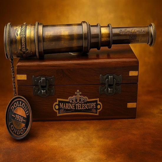 

Nautical Brass Spyglass Telescope with Handcrafted Wood Box Home Decor