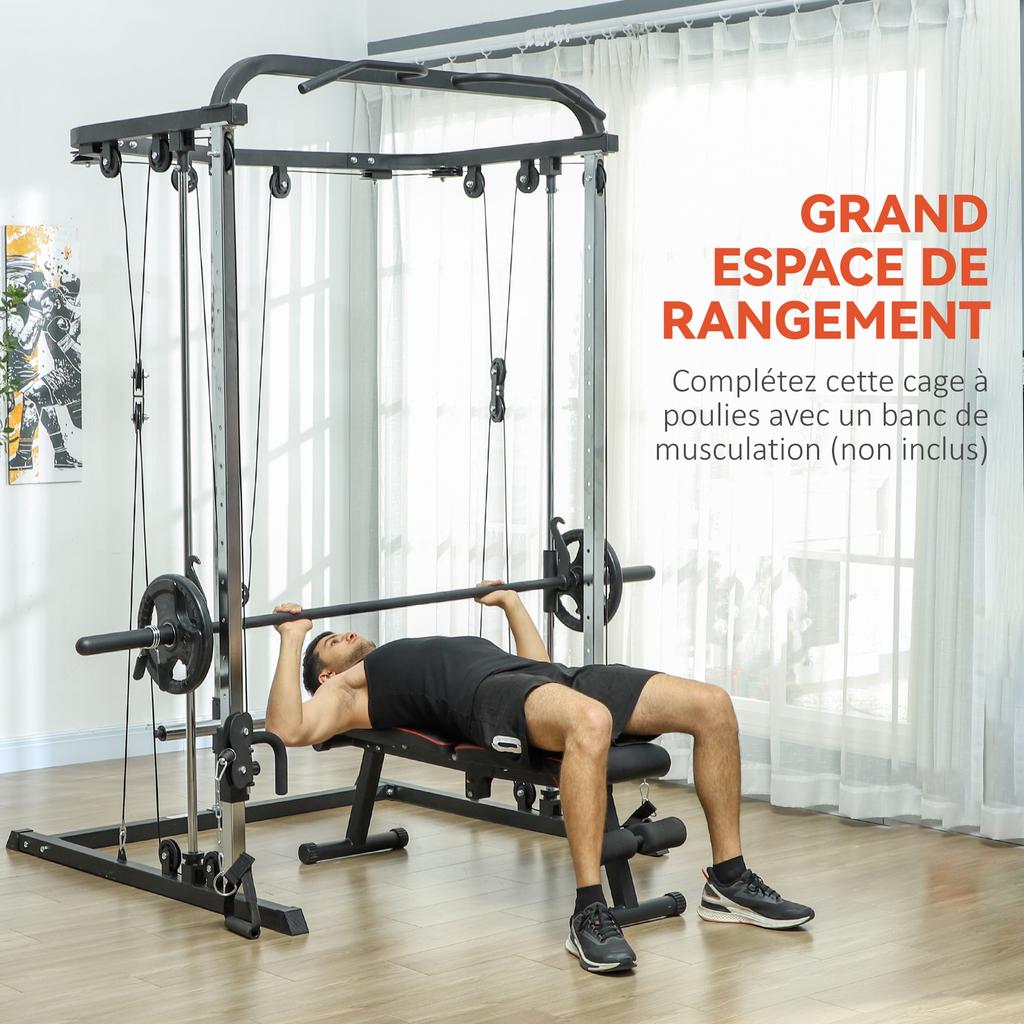Weight Training Station Cable Pull Station Squat Rack Cable Cross-Over Bar 210 X 132 X 225 Cm Black