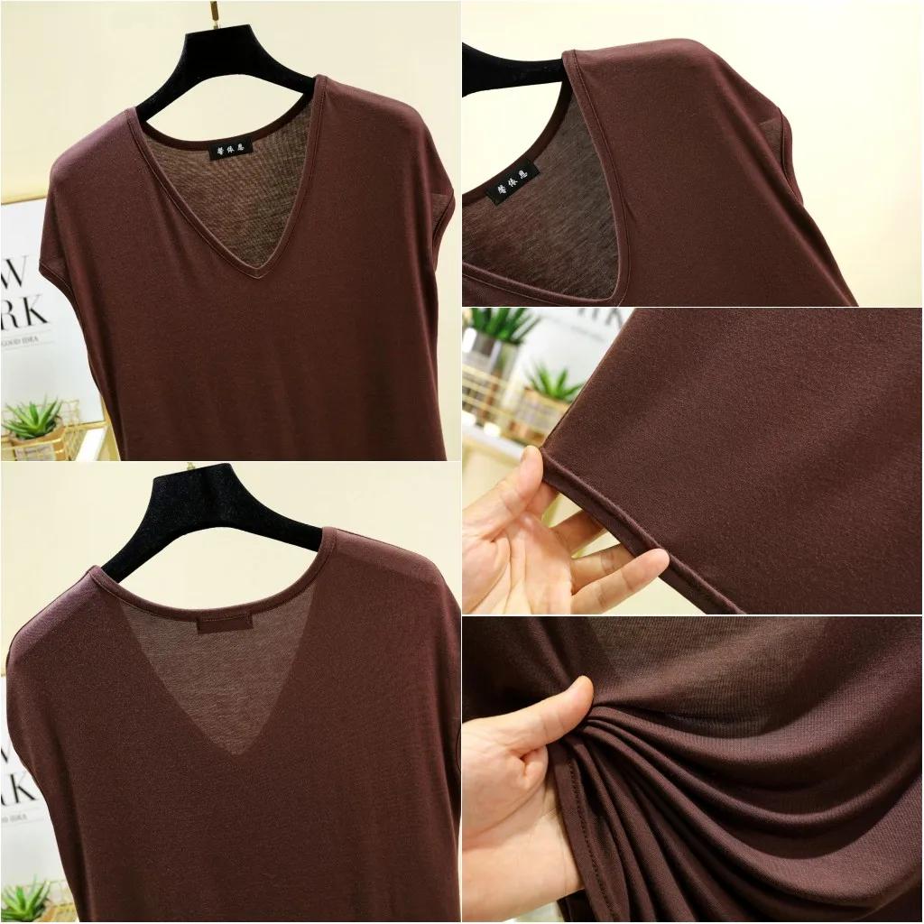 Modal V-Neck Tank Tops Summer Women's T-shirts Sleeveless Plus Size Thin Casual Loose Tee Tops