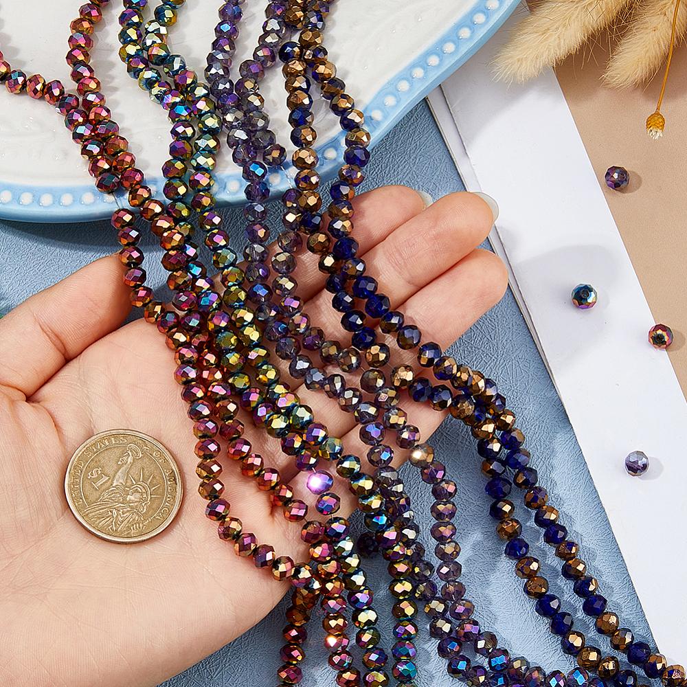 1set 8 Strands 4 Colors Electroplate Glass Beads Strands Rondelle Faceted Mixed Color 6x5mm Hole: 1.2mm about 86~96pcs/strand