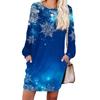 Women's Snowflake Print Fashionable Long-sleeved Round-neck Pocket Dress