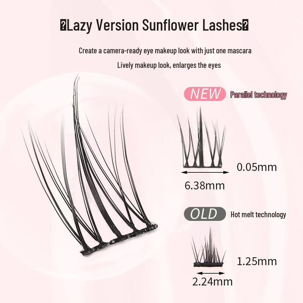 Dense Sunflower False Eyelashes - 10 Rows, Super Natural, Single Cluster, Perfect for Beginners