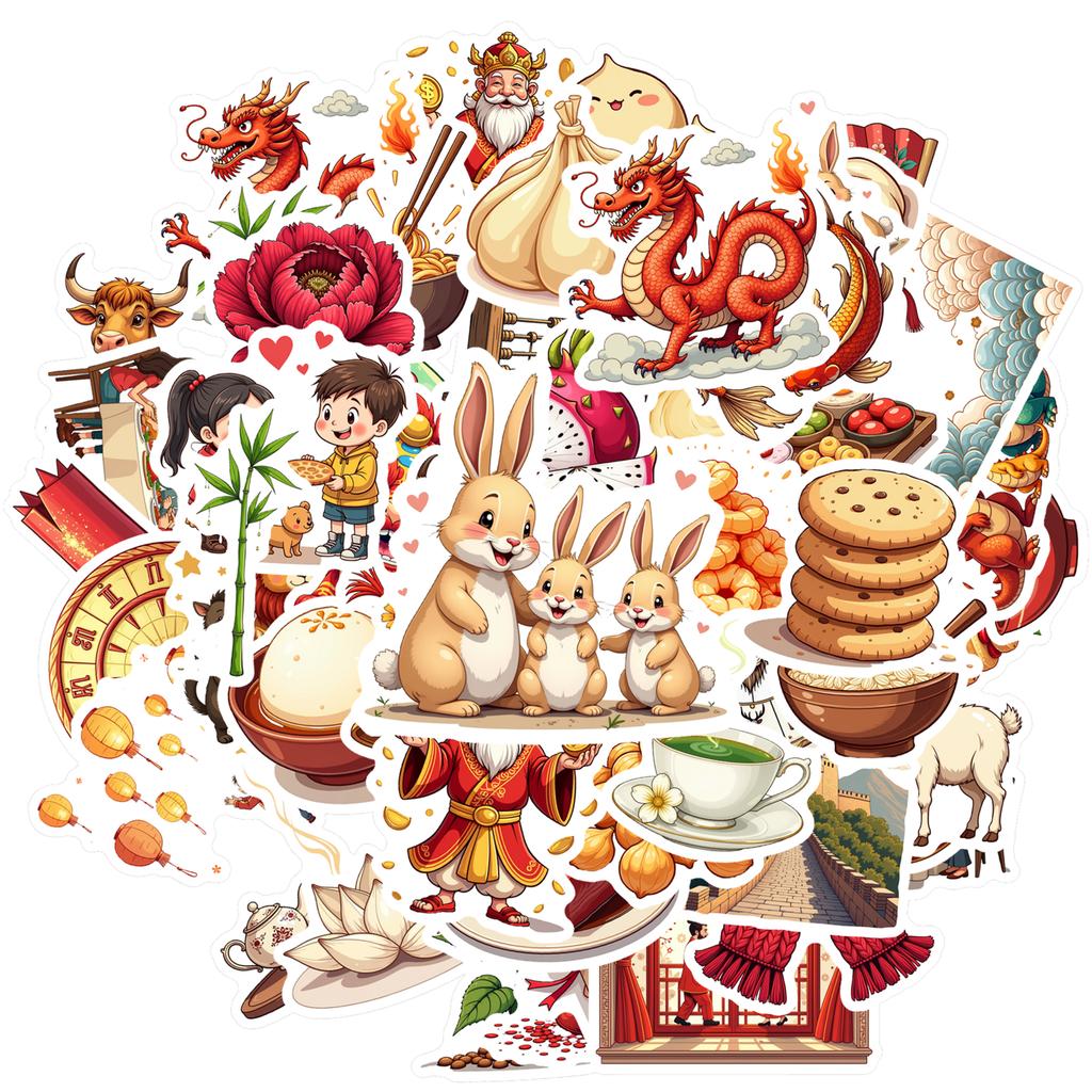 35pcs-100pcs Cultural Festivals Stickers Festive Chinese Culture DIY Stickers Funny Stickers For Car Sticker Guitar Phone