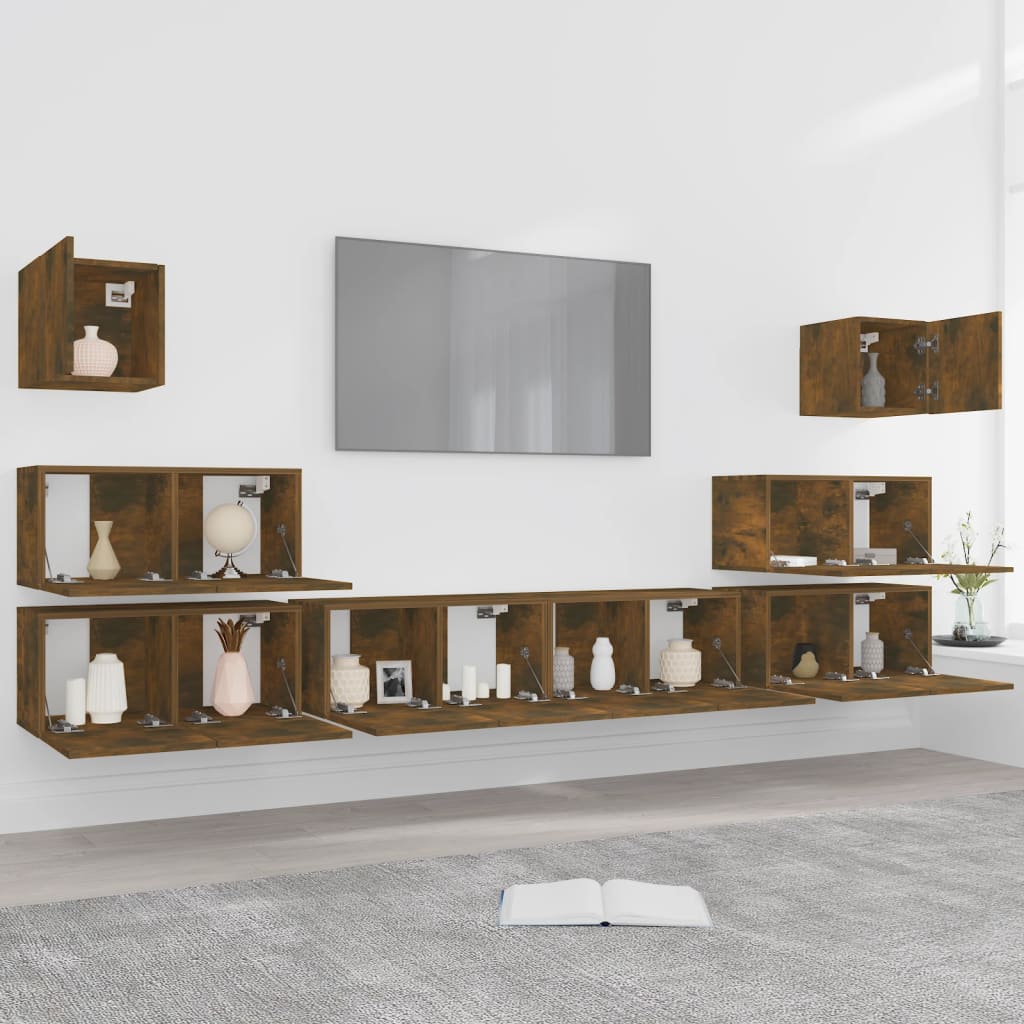 8 piece TV cabinet set smoked oak effect engineered wood