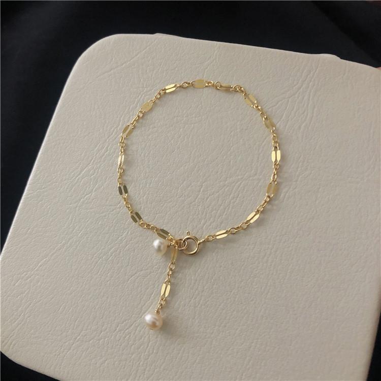 Freshwater Pearl 14k Gold Bracelet Ins Original Design By A Small Group Cold and Elegant Style Girlfriend Simple and Elegant