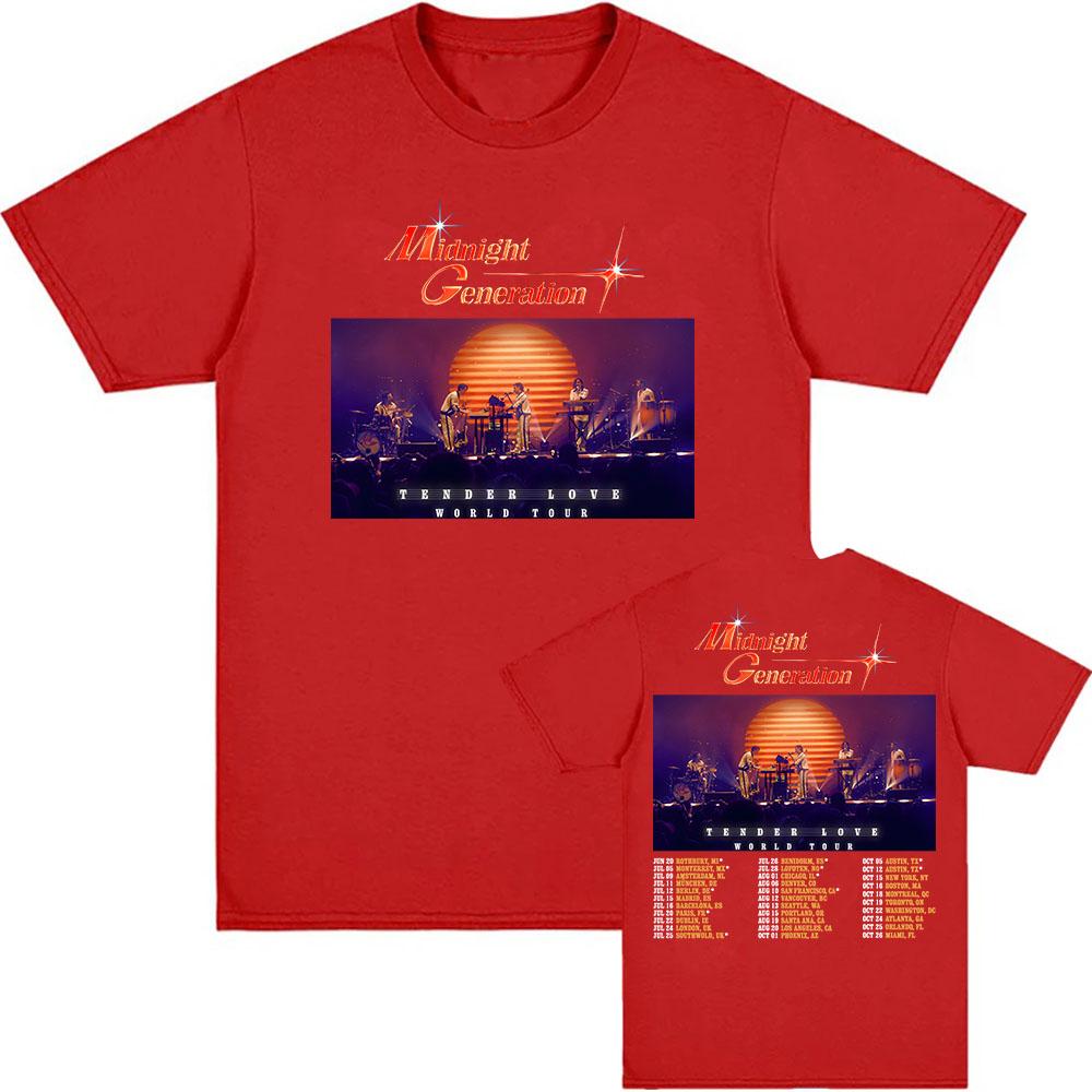 

Тур Tender Love World 2025 Футболка MIDNIGHT GENERATION Музыкальная группа Футболка Хлопок Короткий рукав Летняя футболка для мужчин Уличная одежда 4XL