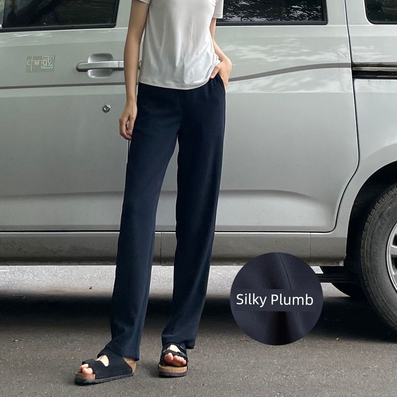 

Left-Hand Diary 25 Amoi Drape Slimming Narrow Straight Trousers Pants women Simple Commuter Suit trousers Pipe Pants Smooth Blue(Spring and Summer) S