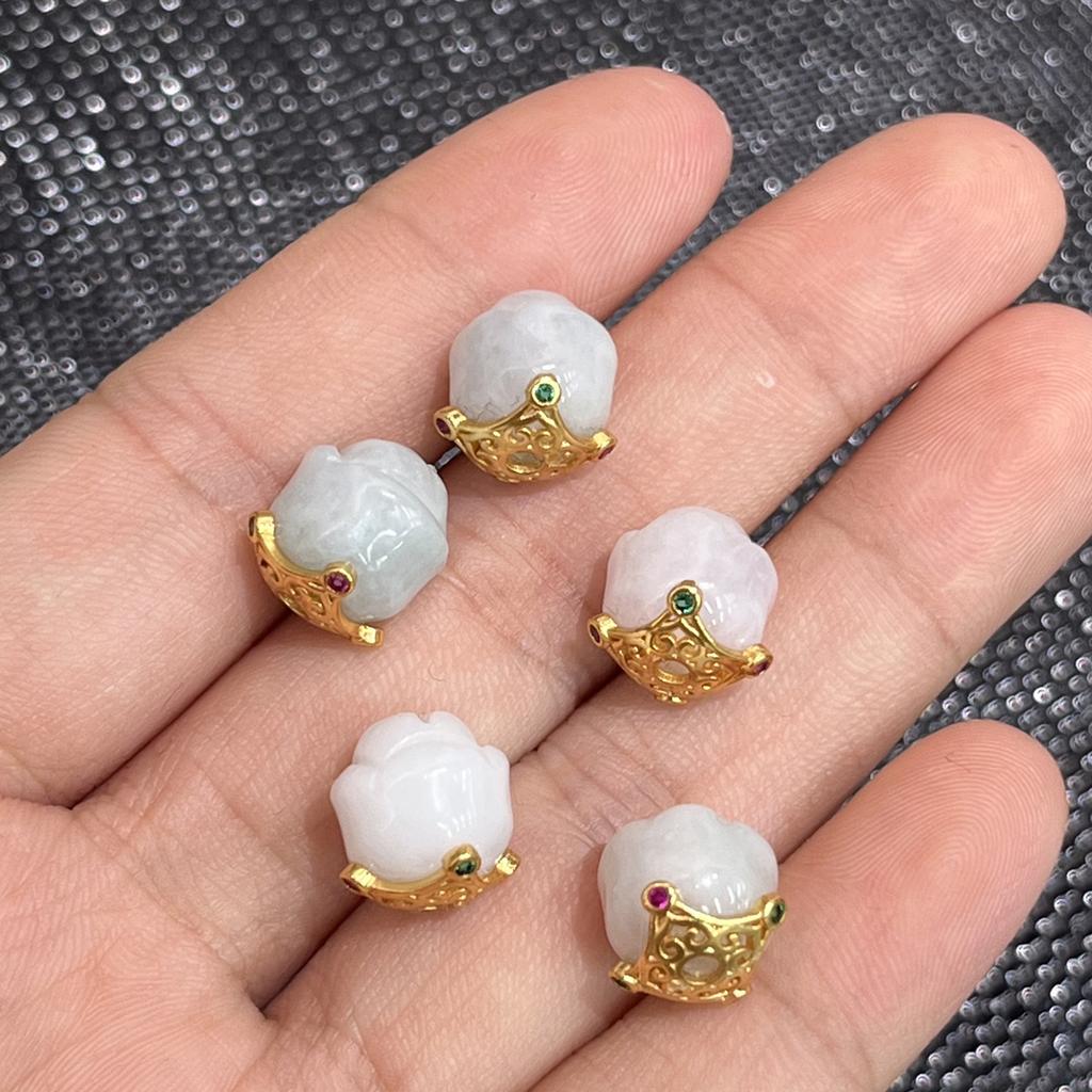 1Pc, Natural Stone Beads with Square Golden Accents, White Jade Beads, 1.1×1.1cm, for DIY Necklace Accessories, Jewelry Making, Unique Christmas Gifts