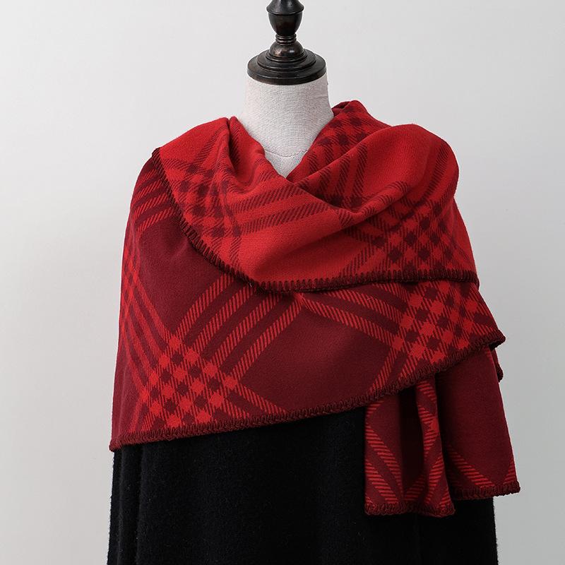 Double sided Plaid Scarf for Women Winter Warm Wool Scarf  Autumn and Winter Korean Style Cashmere Scarf with Atmosphere