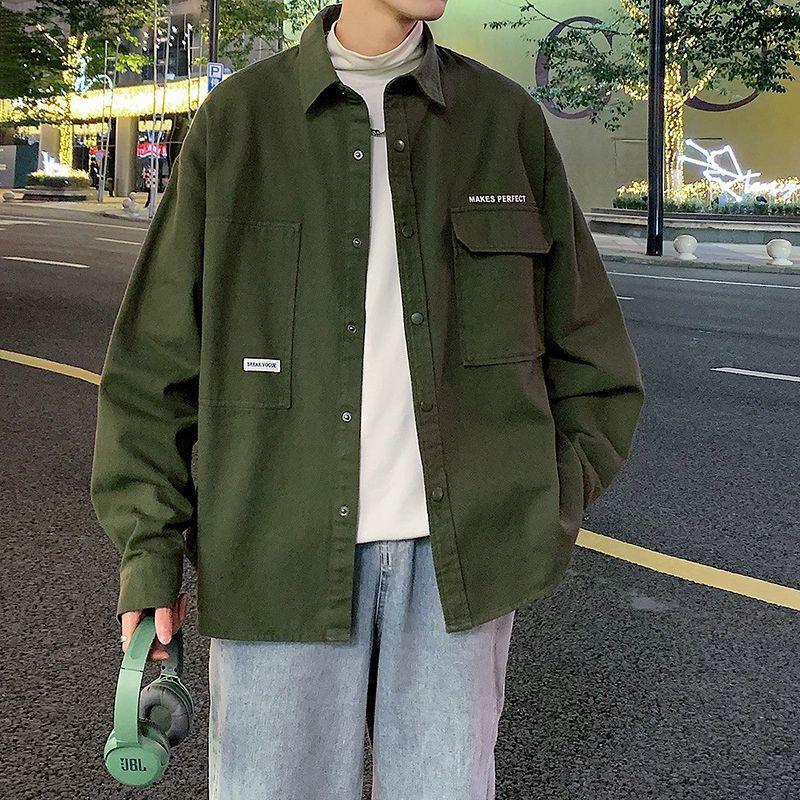 

Long Sleeved Shirt Men s Spring and Autumn New Jacket XXXL зелений