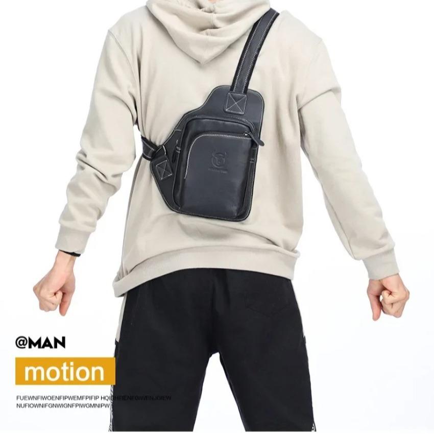 Brand Men's Genuine Leather Bag Luxurious Casual Chest Bag High-quality Outdoor Sports Shoulder Crossbody Bag for iPad Phones