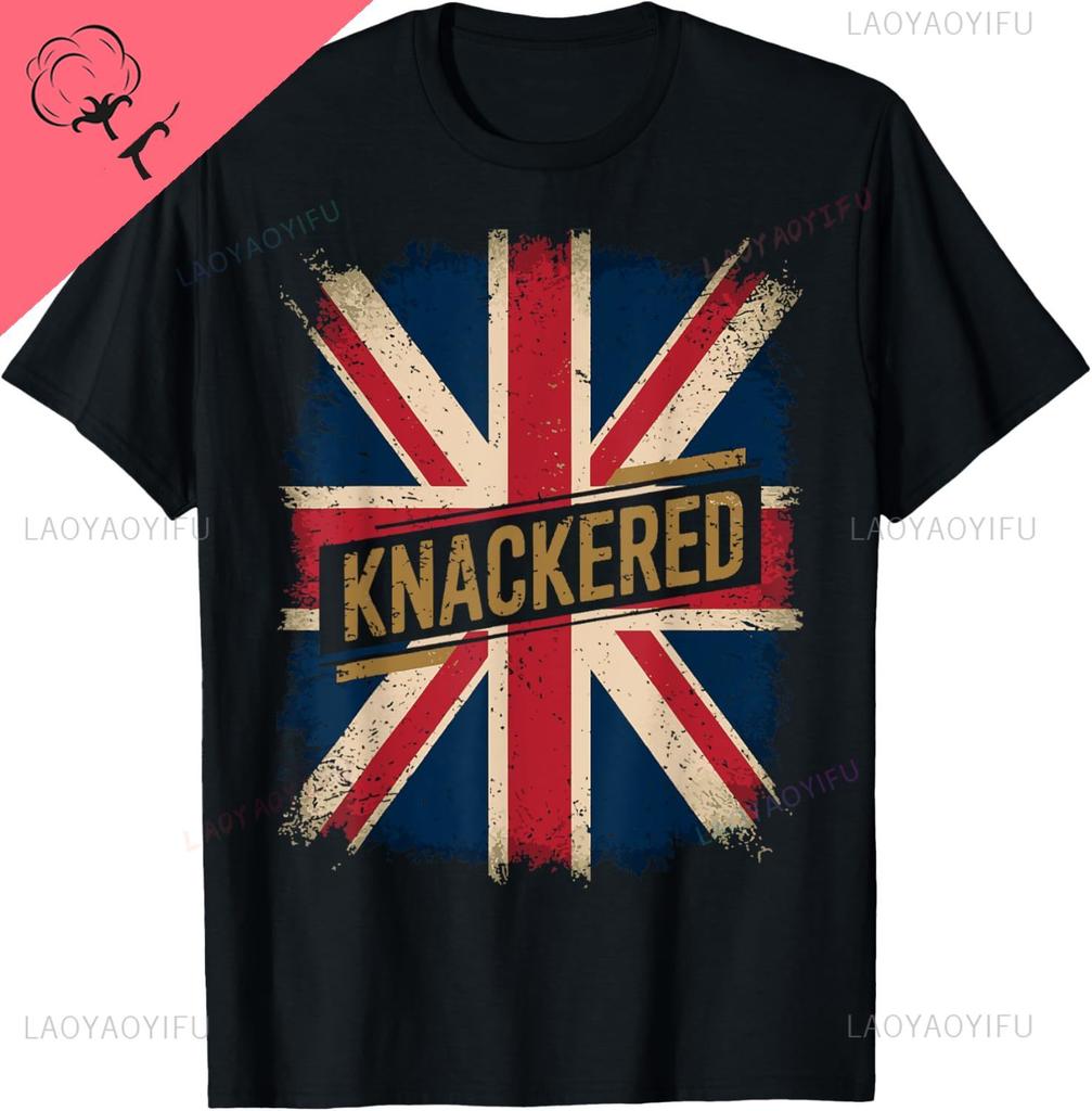 T-shirt Britannique Drôle Knackered Union Jack Drapeau UK Respirant et Confortable Streetwear Coton