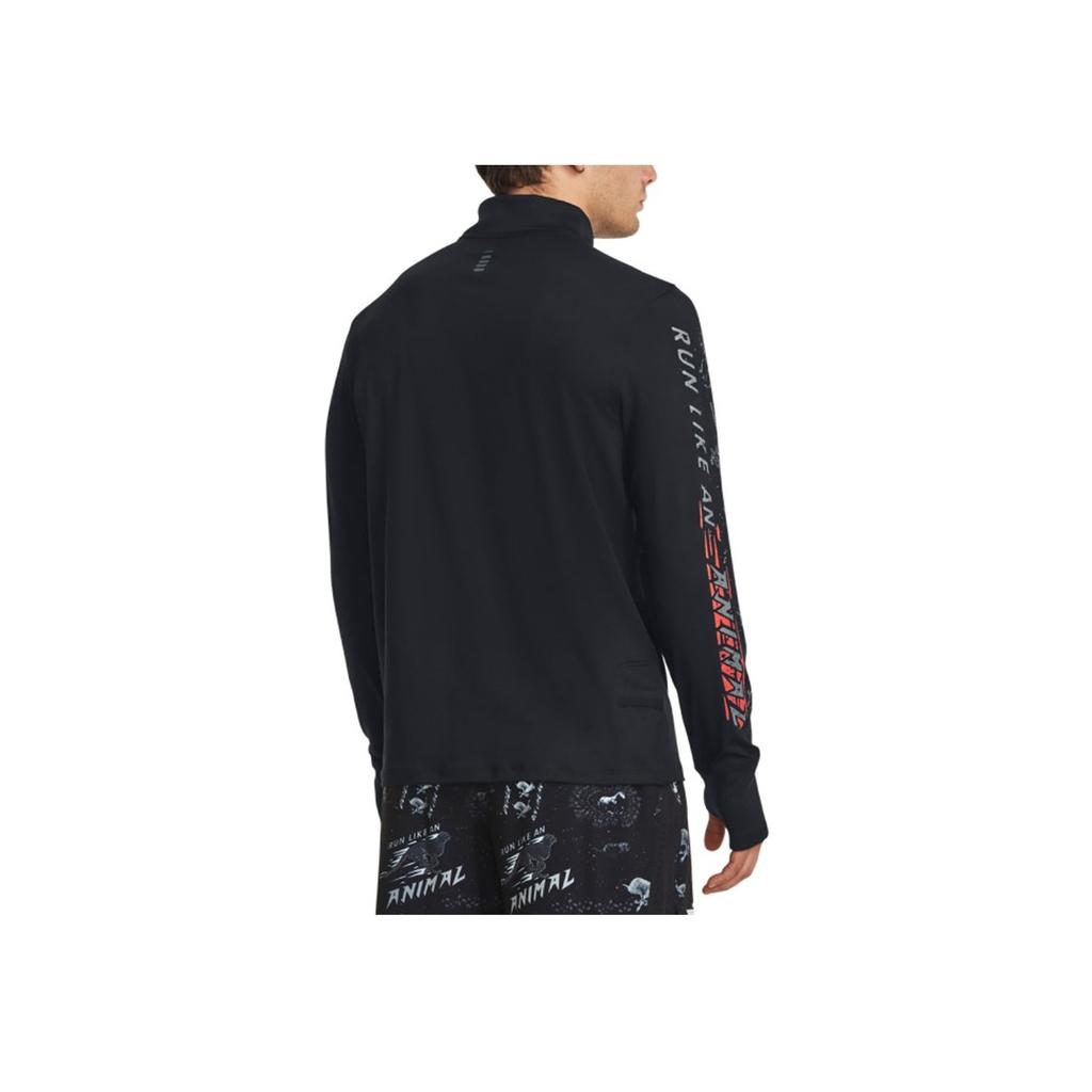 Under Armour Run LAA Letter Pattern Print 1/4 Zip Running Long Sleeve T-Shirt Men Tops Black 1379305-001