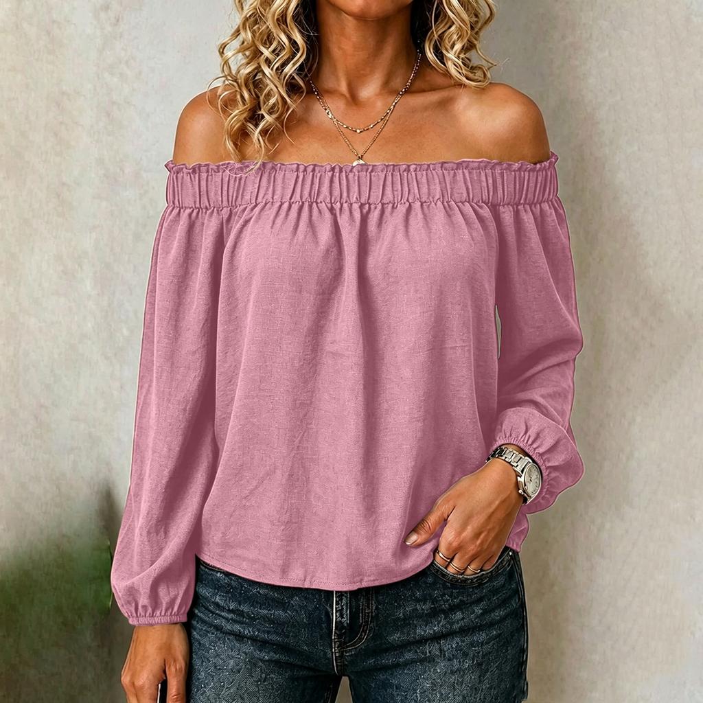 Women's Off-Shoulder Long Sleeve Loose Fit T-Shirt Top