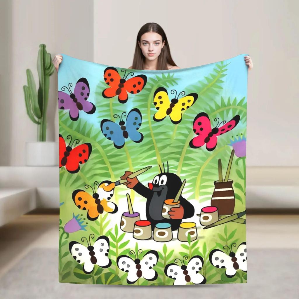 The Little Mole Super Warm Plush Throw Blanket for Sofa Bed Living Room Soft Flannel Picnic Blanket