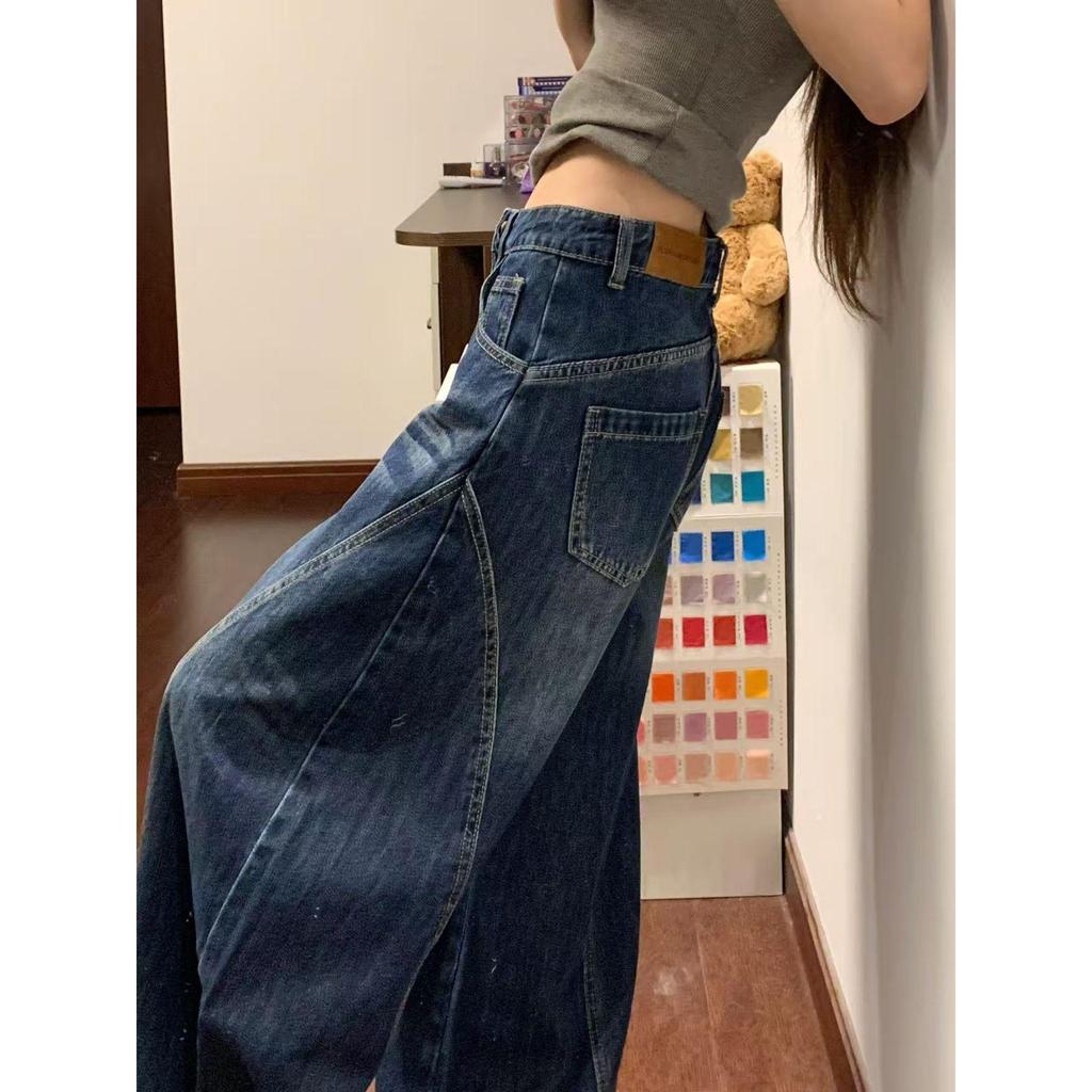 Samtige Dicke Amerikanische Retro Gebogene Jeans für Damen - Hoher Bund, Weiter Bein, Herbst-Winter 2025 Kollektion