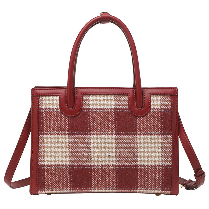 Velvet Houndstooth Handbag for Women 2024 Spring/summer Red Bridal Bag Qixi Festival Gift Mom Tote Wedding Bag