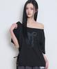 ILLIGO Ribbon Shirred Off-Shoulder T-Shirt Black