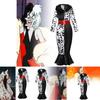 Elegantes Cruella De Vil Cosplay-Kleid mit Kunstfellkragen für Unisex-Erwachsene