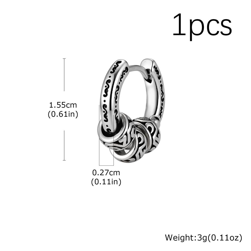 Vintage Totem Vine Pattern Hoop Earrings for Men, Hypoallergenic Metal Huggies Earrings, Rock Punk Piercing Jewelry Gift