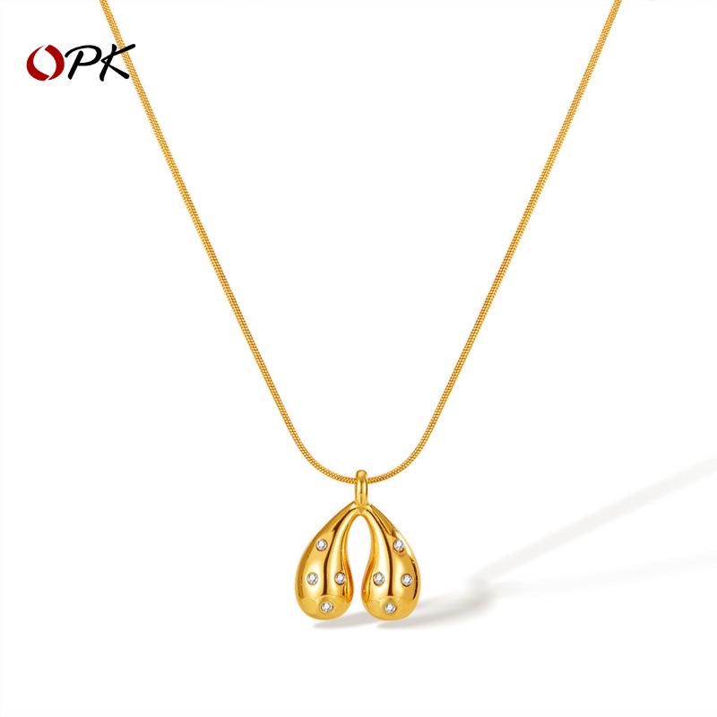 French Retro Teardrop Zircon Necklace: Women's Simple Stainless Steel Clavicle Chain