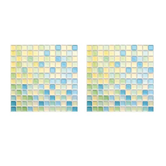 2Pcs Mosaic Wall Tile Stickers, 3D Self Adhesive Tile Stickers, Retro Waterproof And Oil-Proof Wall Decals, Peel And Stick Backsplash Decals