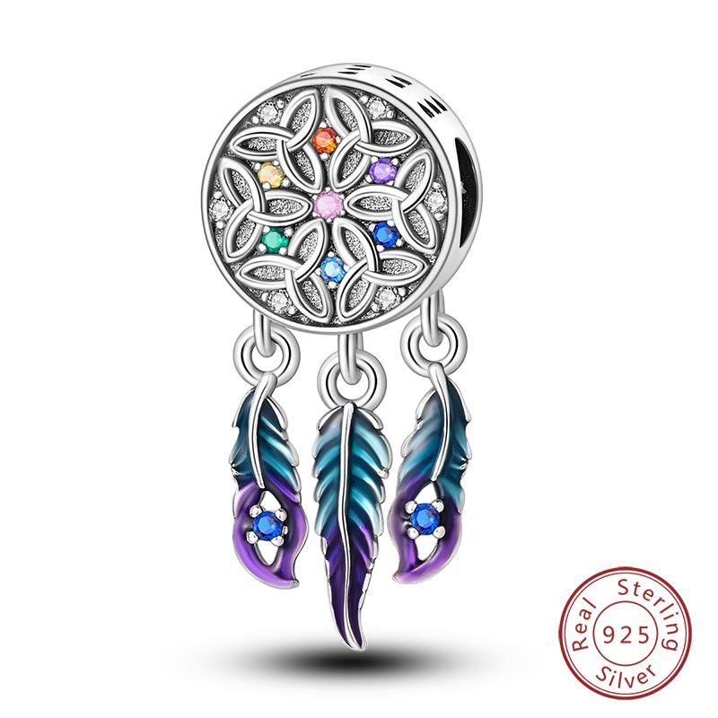 100% Real Copper Feather Dreamcatcher Tassel Charms Beads Fit Original Qikaola Bracelet Bangle Fashion Diy Jewelry