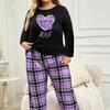 Spring Autumn Plus Size 3XL 4XL Loungewear Set Large-size Women's Pajamas Set Casual Purple Plaid Pyjamas Female Sleepwear Woman
