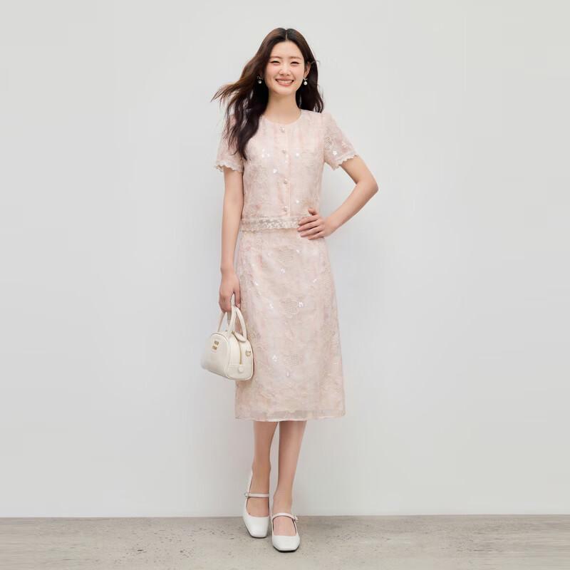 Lace Trim High-Waist A-Line Skirt Two-Piece Set
