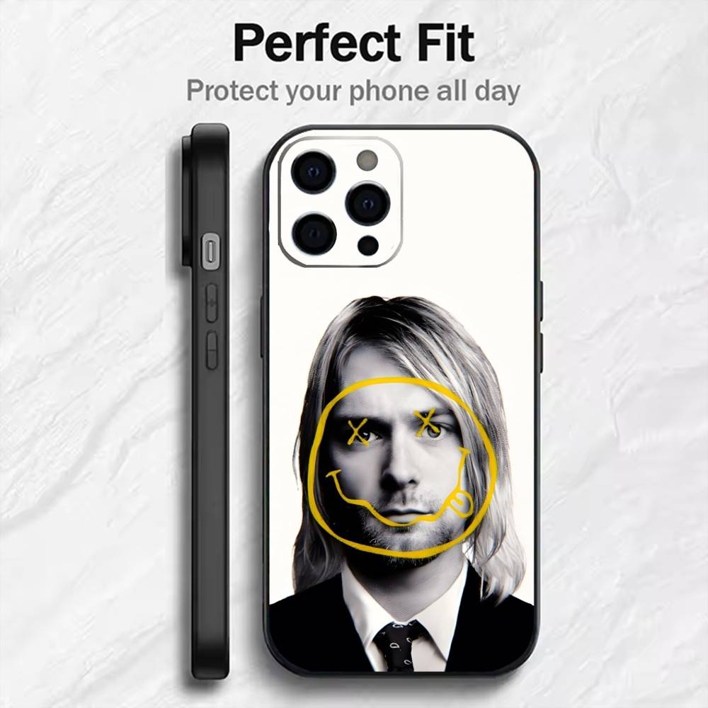 Singer K-Kurt Cobain N-Nirvana Phone Case For iPhone17,16,15,14,13,12 Plus,Max Soft Silicone Black Cover