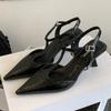 Elegant Pointed Toe T-strap Pumps Women Fashion Ankle Strap Buckle Thin Heel Designer Shoes Comfortable Shallow Party Dress Shoe