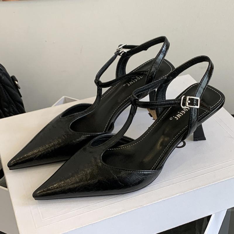 

Fashion Elegant Pointed Toe T-strap Pumps Women Fashion Ankle Strap Buckle Thin Heel Designer Shoes Comfortable Shallow Party Dress Shoe 35 чёрный