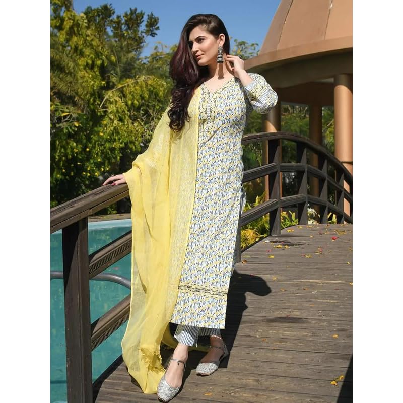 Pinkmint Women Floral Printed Kurta and Pant Set with Dupatta M