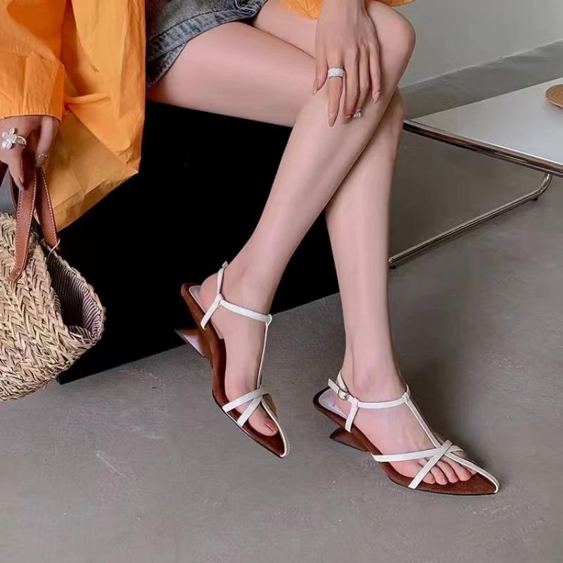 Summer New Sandals Women's Baotou Cross Thin Belt Metal Buckle Anti-slip Wear-resistant Special-shaped Heels